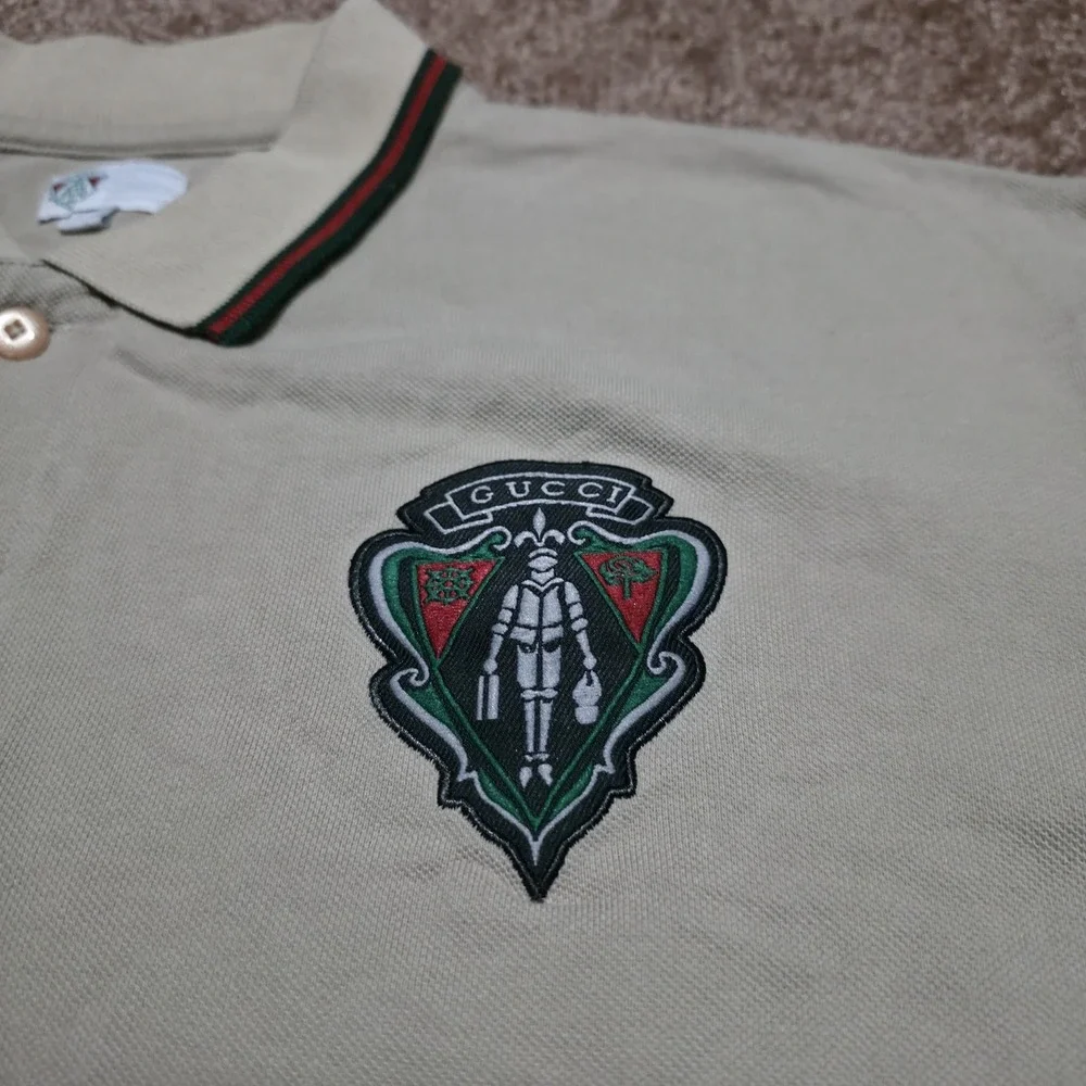 Gucci Equestrian Polo Shirt Beige Tan‎ Made in Italy Mens Size XXL *FITS Large*